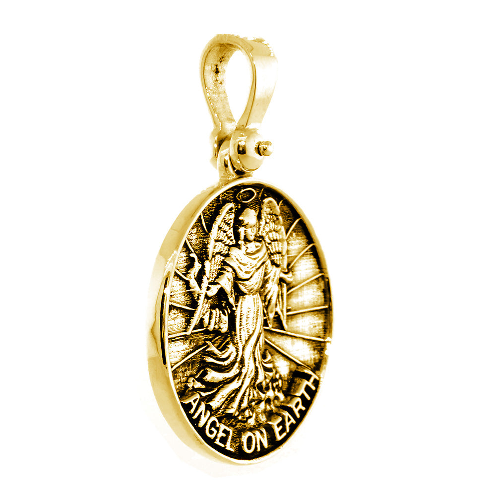 Angel on Earth Coin Charm, 27mm in 14k Yellow Gold