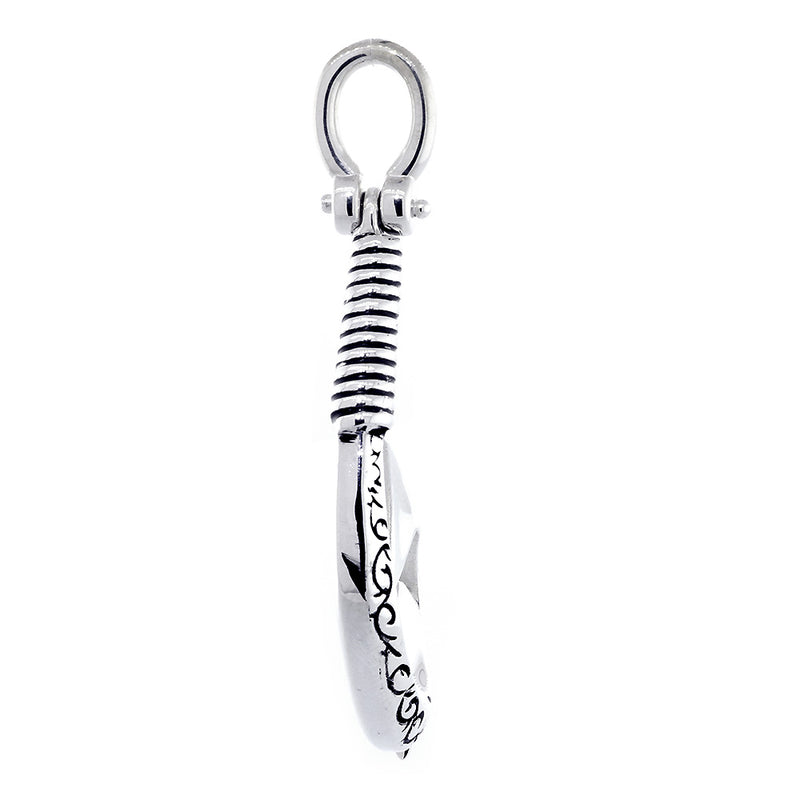 Extra Large Hei Matau, Maori Tribal Fish Hook Charm with Black, 2 Inches in Sterling Silver
