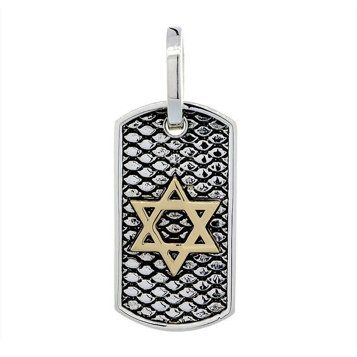 31mm Hardcore Metal Snake Skin Star of David Pendant Dog Tag in 14K Yellow Gold and Sterling Silver