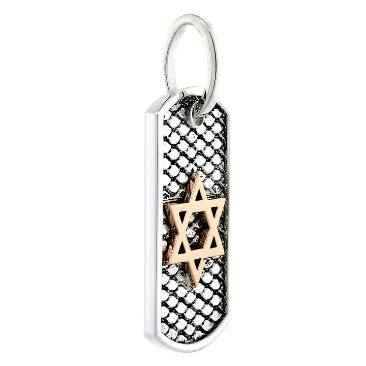 36mm Hardcore Metal Snake Skin Star of David Pendant Dog Tag in 14k Pink Gold and Sterling Silver