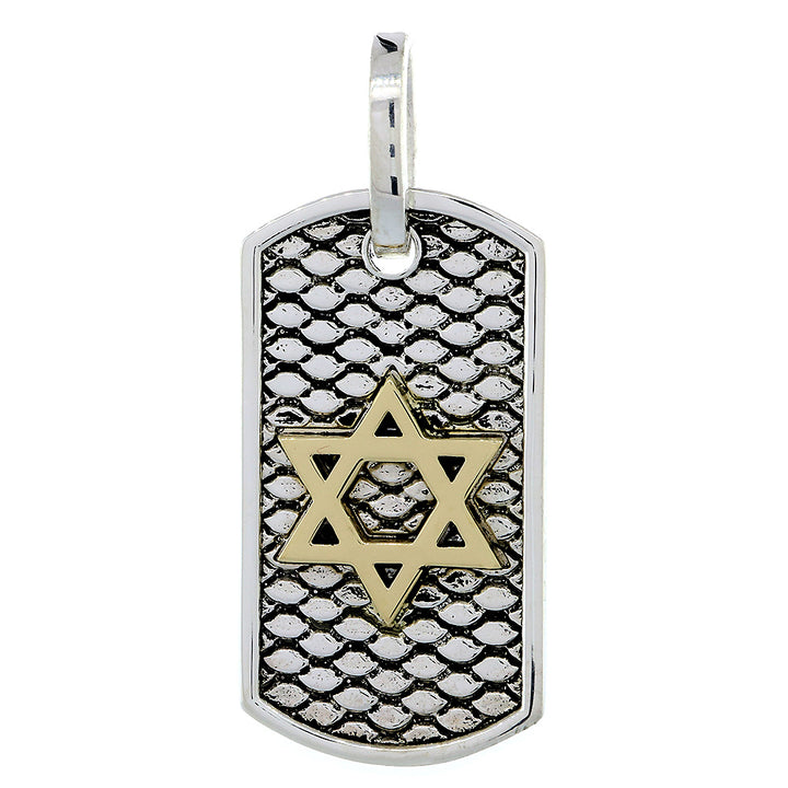 36mm Hardcore Metal Snake Skin Star of David Pendant Dog Tag in 14k Yellow Gold and Sterling Silver