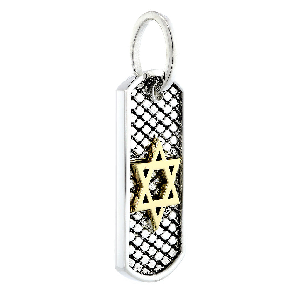 36mm Hardcore Metal Snake Skin Star of David Pendant Dog Tag in 14k Yellow Gold and Sterling Silver