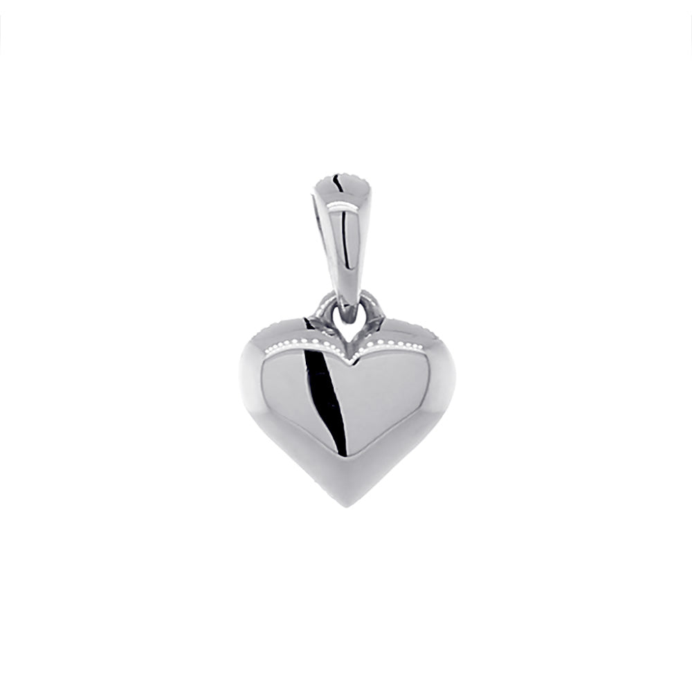8mm Solid Domed, Puffed Heart Charm in 14K White Gold