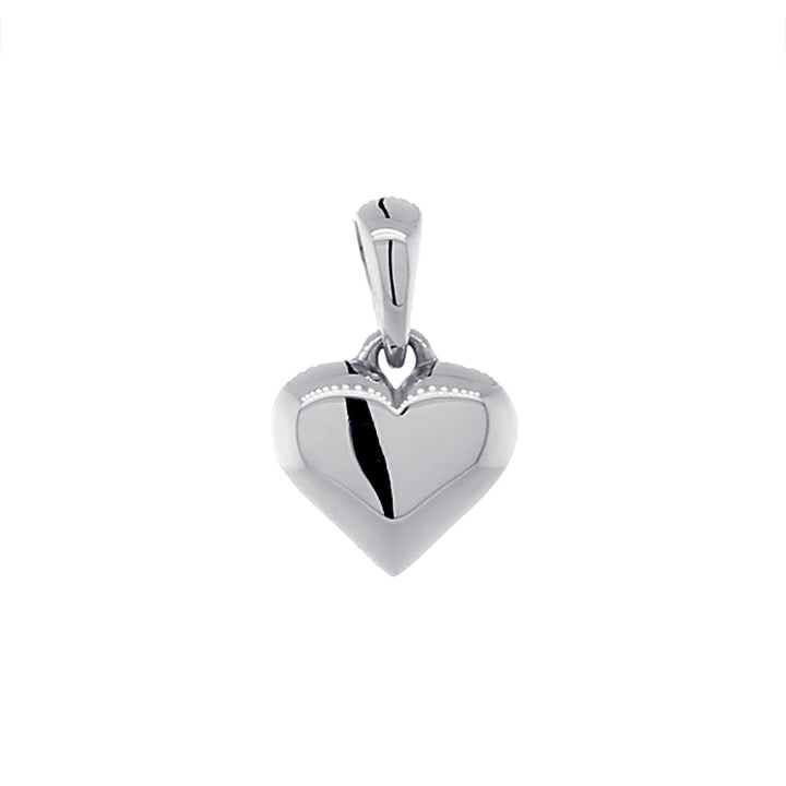 8mm Solid Domed, Puffed Heart Charm in 14K White Gold