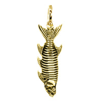Hanging Fish Skeleton Charm with Black, 1.5 Inch Size by Manny Puig in 14k Yellow Gold