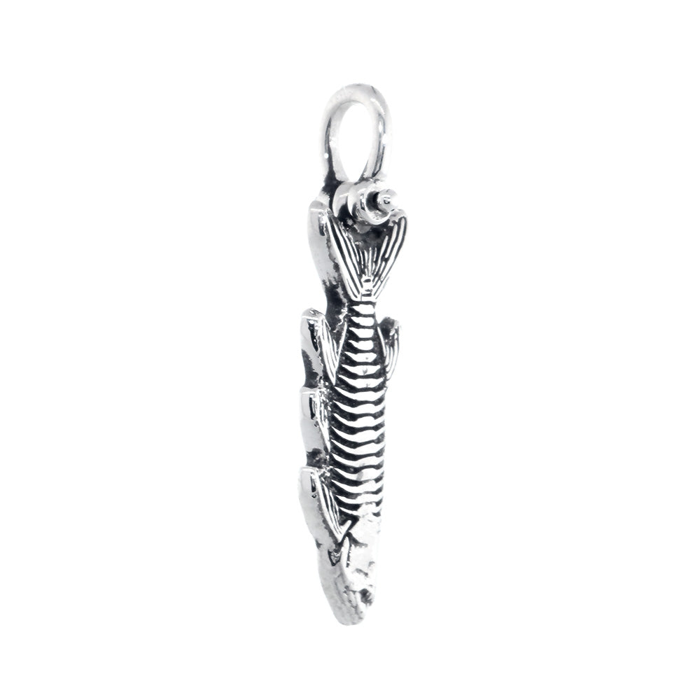 Hanging Fish Skeleton Charm with Black, 1 Inch Size by Manny Puig in Sterling Silver