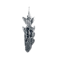 Hanging Fish Skeleton Charm with Black, 1 Inch Size by Manny Puig in Sterling Silver