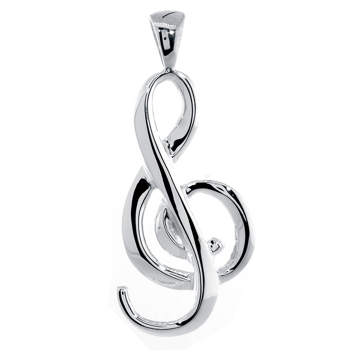 Flowing Treble Clef Charm, 32mm, Bail in Sterling Silver