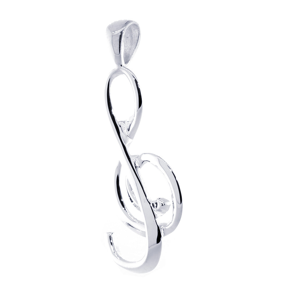Flowing Treble Clef Charm, 32mm, Bail in Sterling Silver