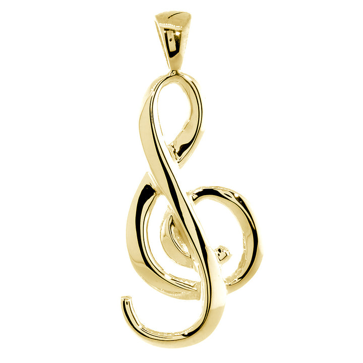 Flowing Treble Clef Charm, 32mm, Bail in 14k Yellow Gold