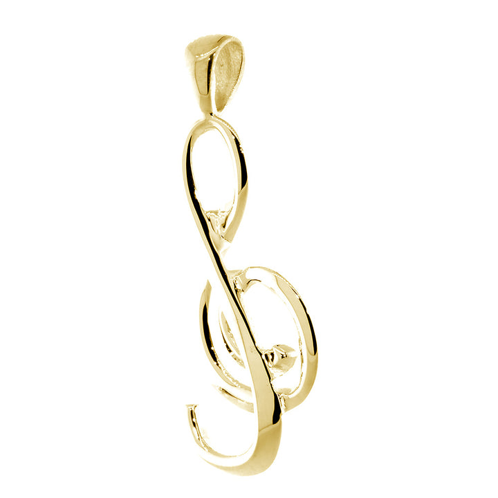Flowing Treble Clef Charm, 32mm, Bail in 14k Yellow Gold