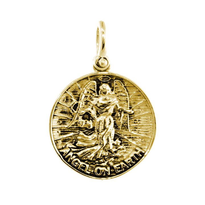Angel on Earth Coin Charm, 22mm in 14k Yellow Gold