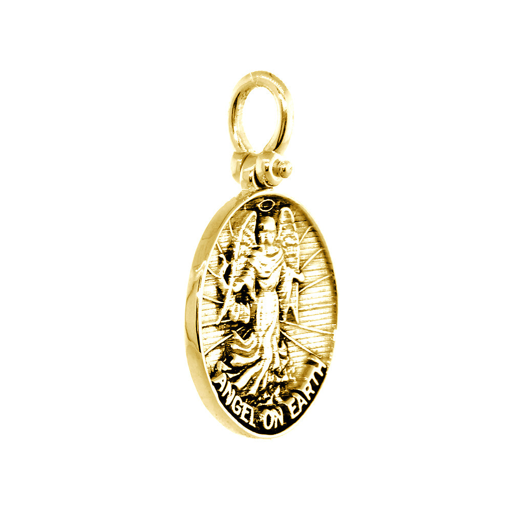 Angel on Earth Coin Charm, 22mm in 14k Yellow Gold