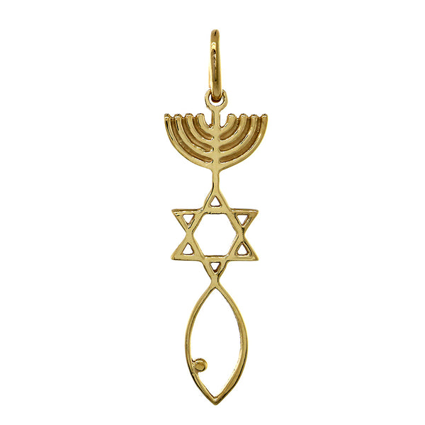 Medium Size Messianic Seal Jewelry Charm in 14k Yellow Gold