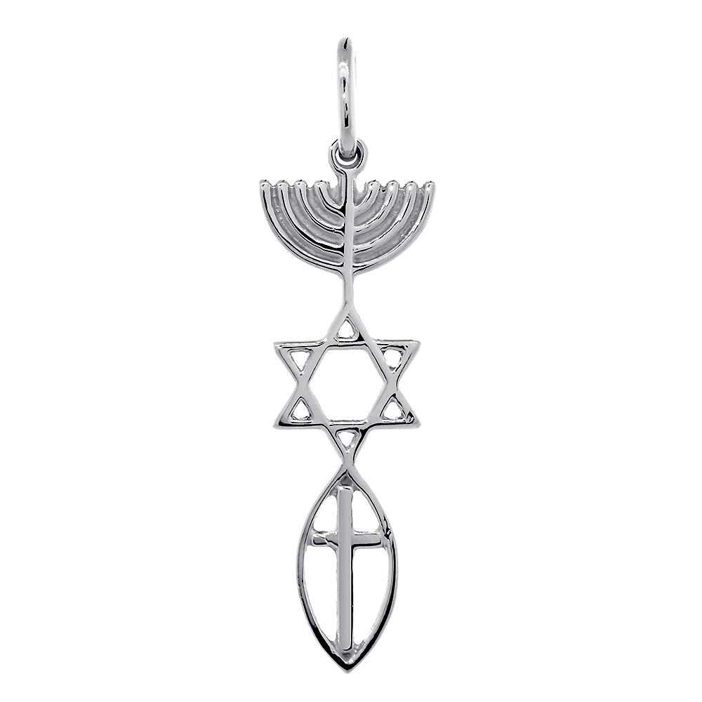 Medium Size Messianic Seal Jewelry Charm with Large Cross in Sterling Silver