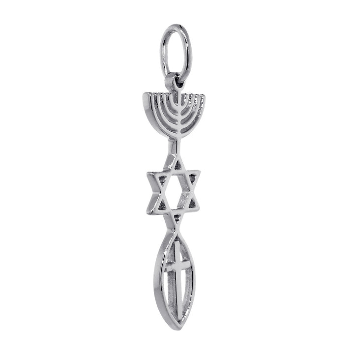 Medium Size Messianic Seal Jewelry Charm with Large Cross in 14k White Gold
