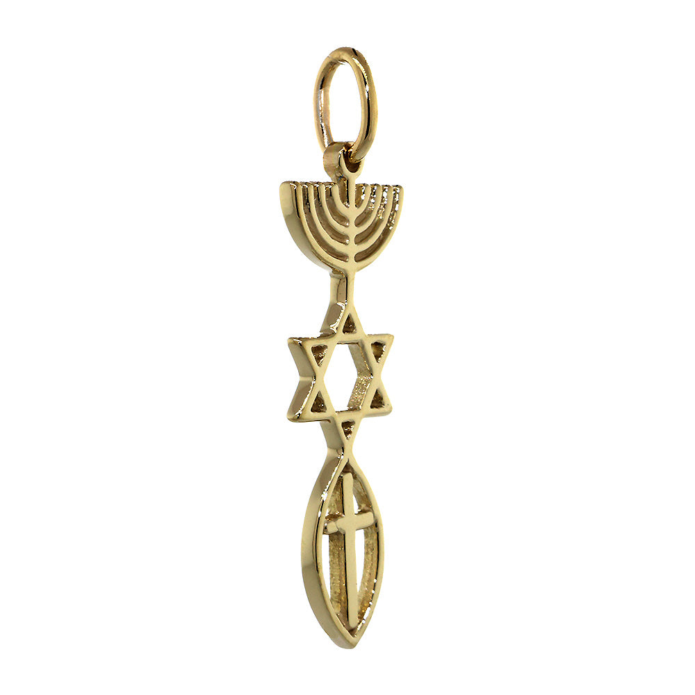 Medium Size Messianic Seal Jewelry Charm with Large Cross in 14k Yellow Gold