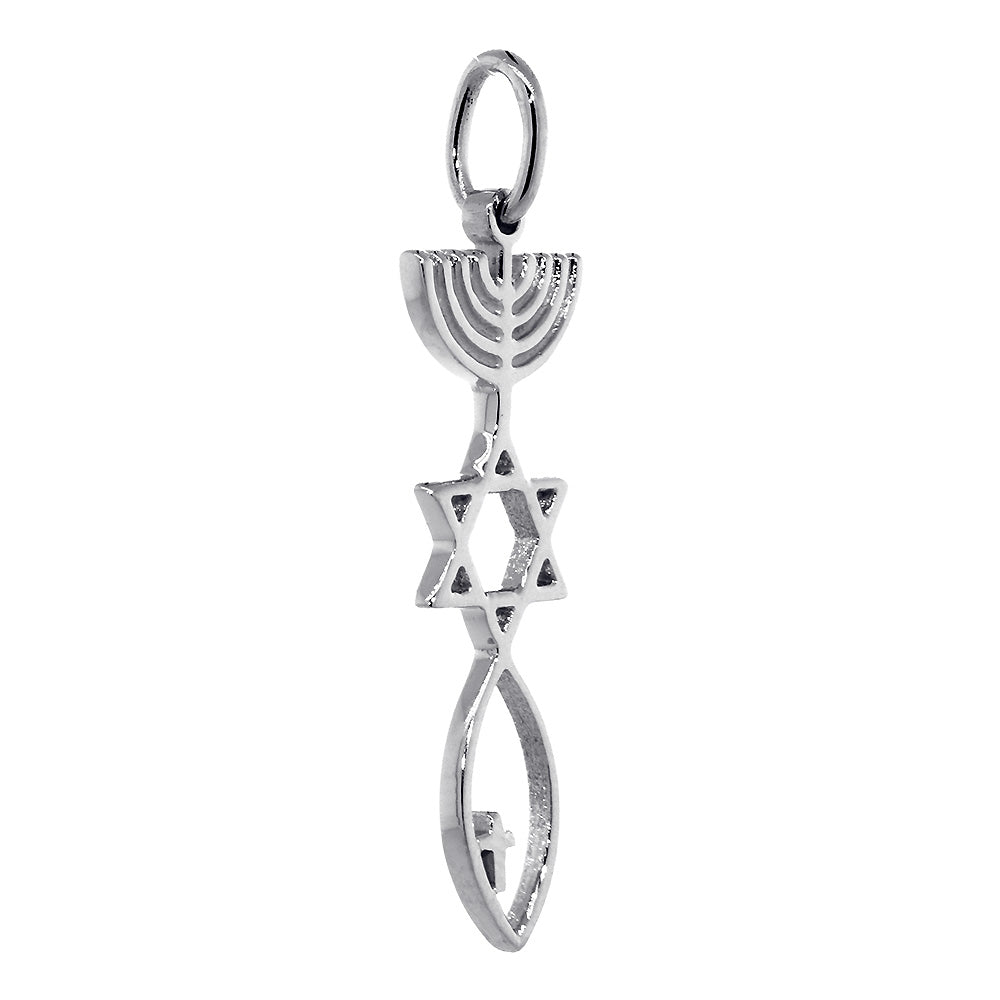 Medium Size Messianic Seal Jewelry Charm with Small Cross in 14k White Gold