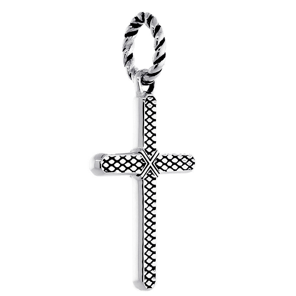 Extra Large Hardcore Metal Snake Skin Texture Cross Pendant in Sterling Silver