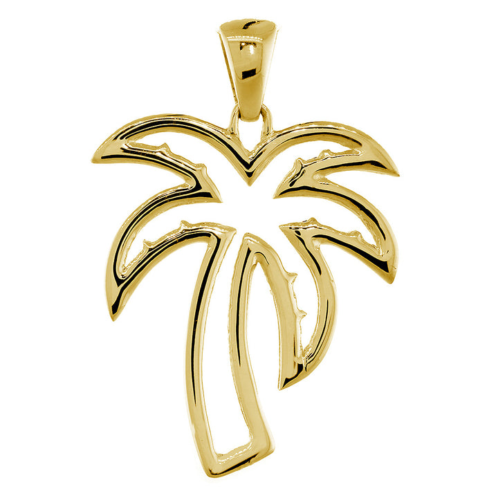 Large Open Contemporary Palm Tree Charm in 14k Yellow Gold