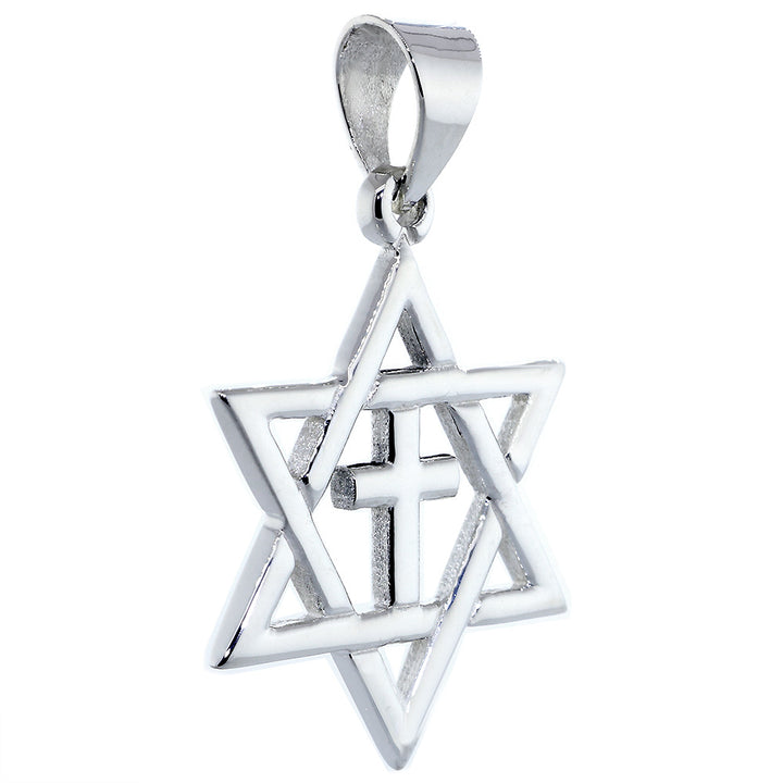 Large Messianic Star of David with Cross Charm in Sterling Silver