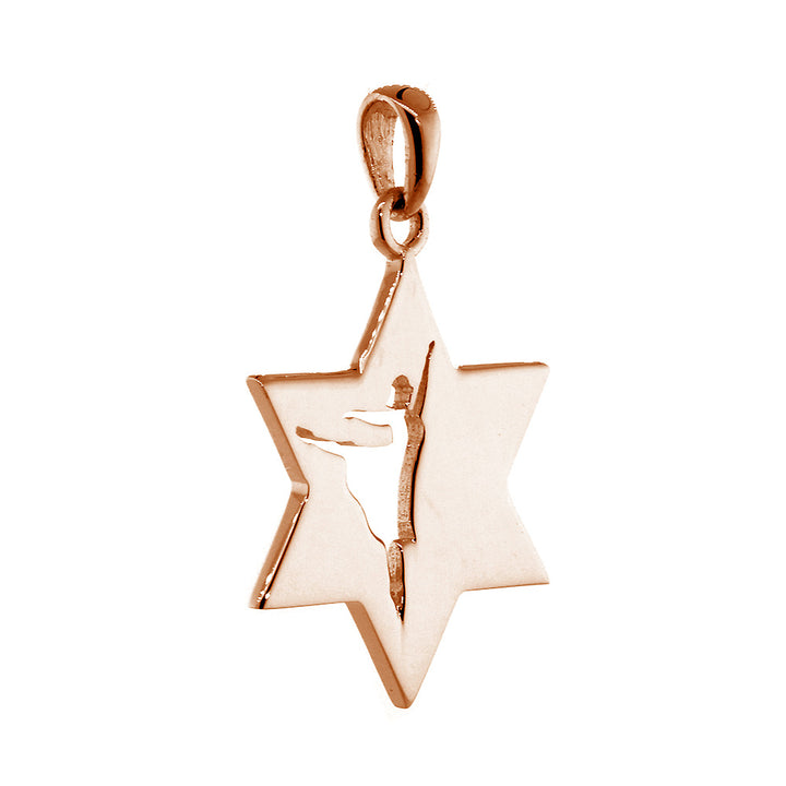 Jewish Star of David Dancer Charm, Shiny Front and Back in 14k Pink, Rose Gold