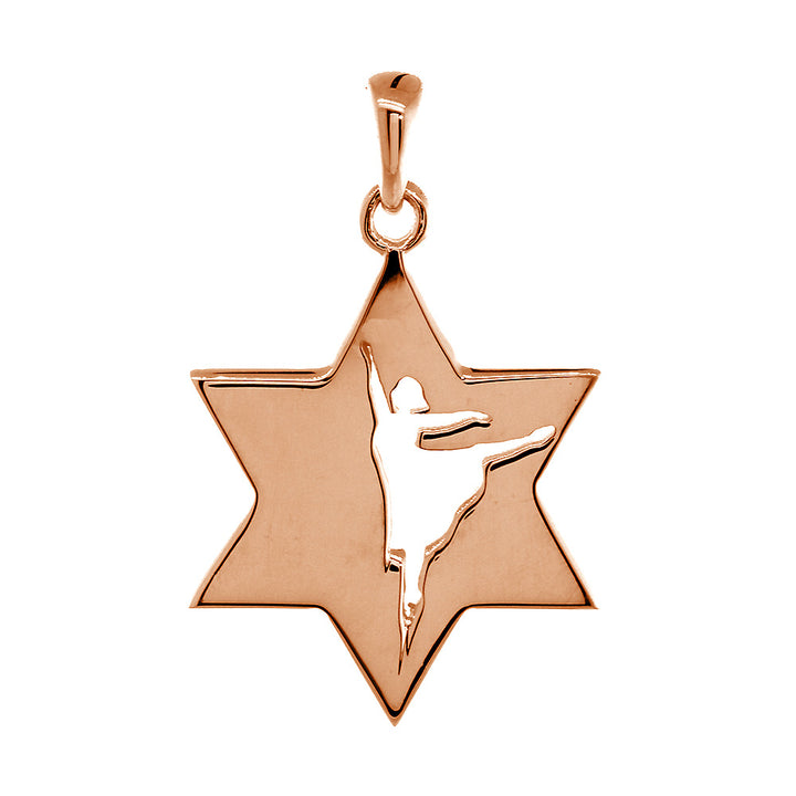 Jewish Star of David Dancer Charm, Shiny Front and Back in 14k Pink, Rose Gold