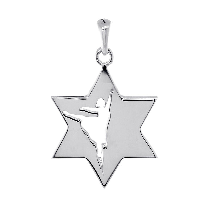 Jewish Star of David Dancer Charm, Shiny Front and Back in Sterling Silver