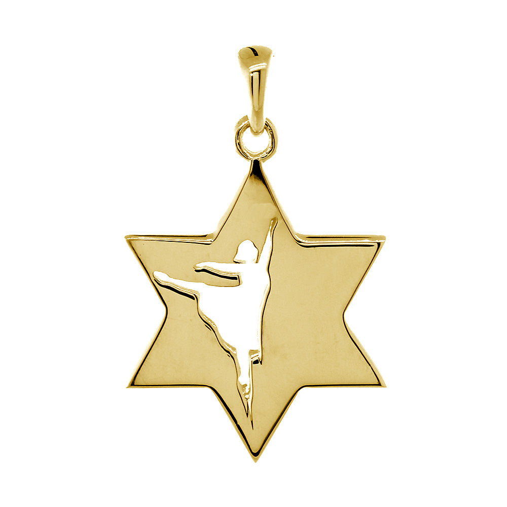 Jewish Star of David Dancer Charm, Shiny Front and Back in 14k Yellow Gold