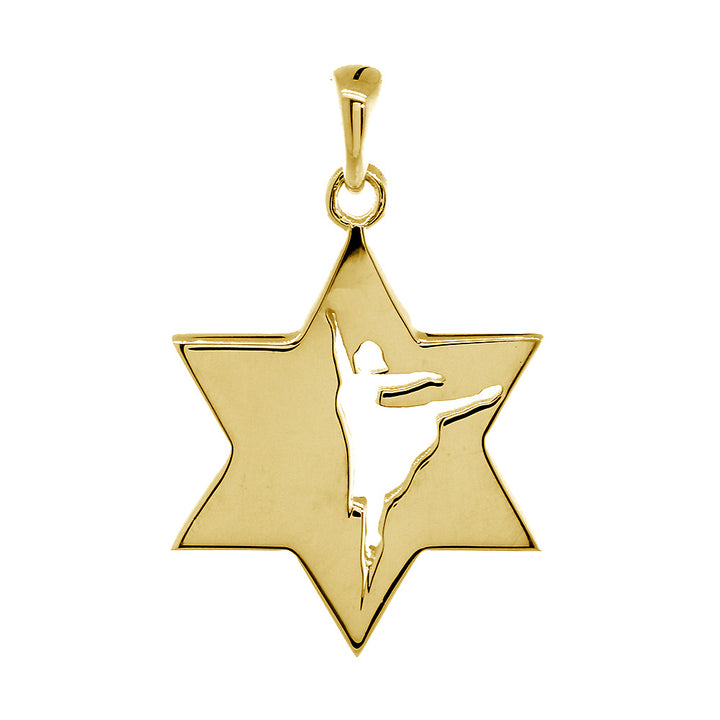 Jewish Star of David Dancer Charm, Shiny Front and Back in 14k Yellow Gold