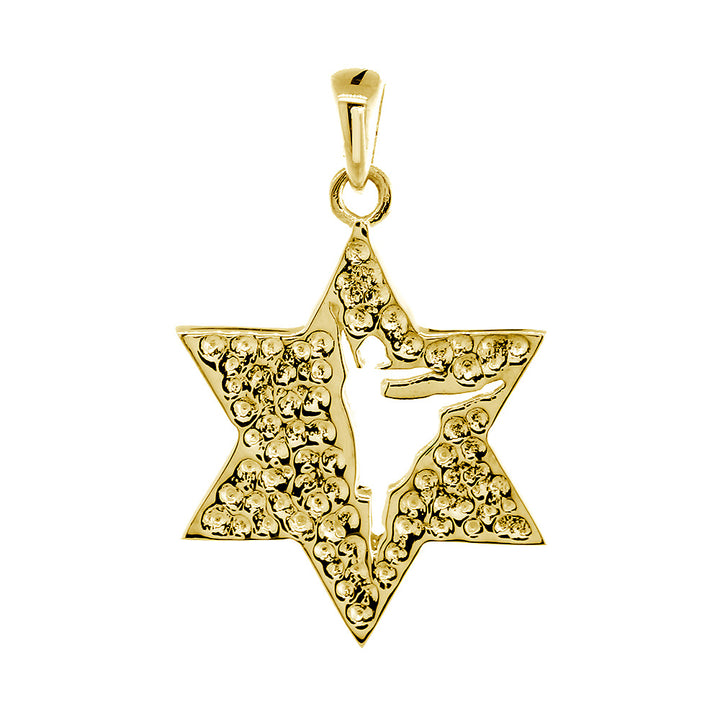Hammered Back Texture Jewish Star of David Dancer Charm in 14k Yellow Gold