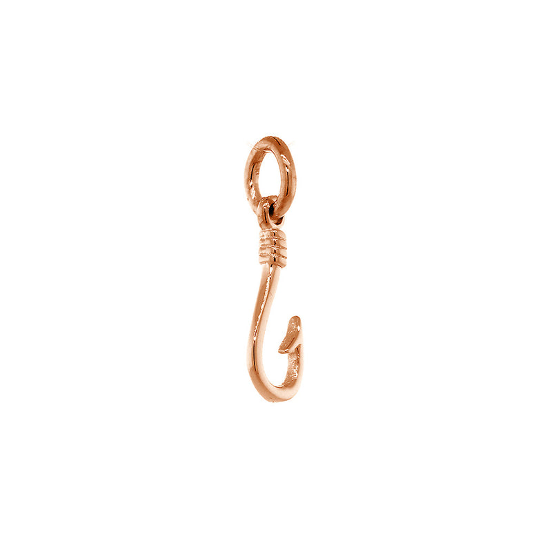 12mm Fishermans Barbed Hook and Knot Fishing Charm in 14k Pink, Rose Gold