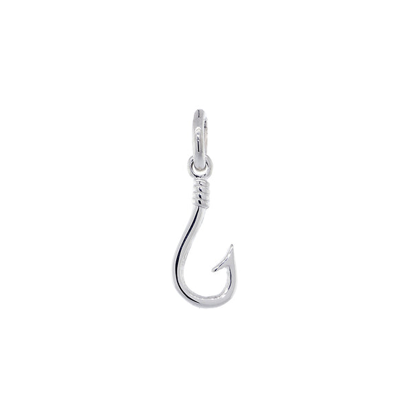12mm Fishermans Barbed Hook and Knot Fishing Charm in Sterling Silver