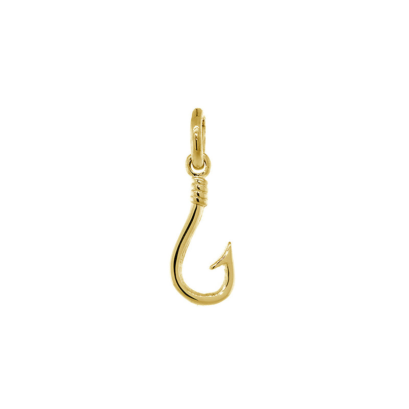 12mm Fishermans Barbed Hook and Knot Fishing Charm in 18k Yellow Gold