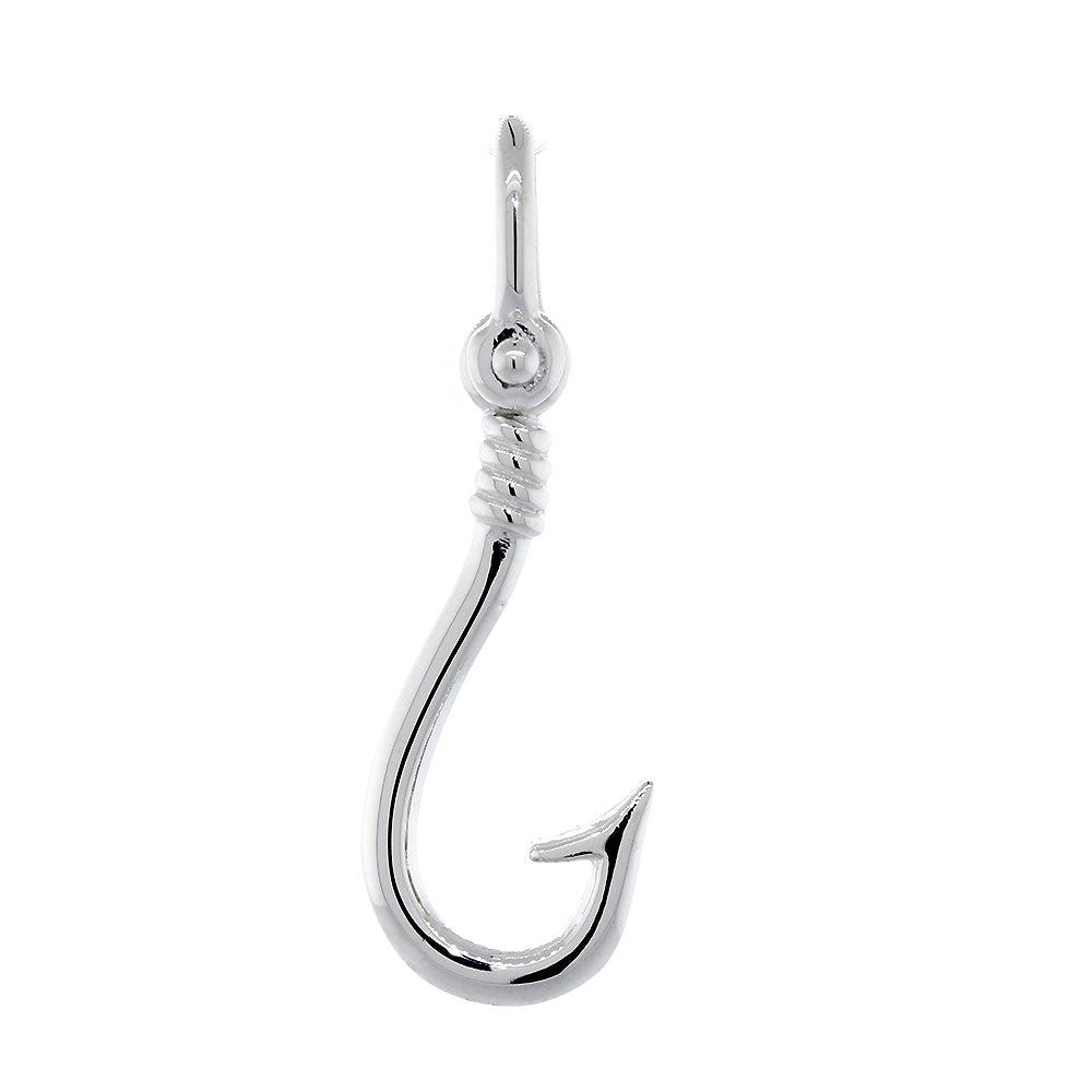20mm Fishermans Barbed Hook and Knot Fishing Charm in Sterling Silver