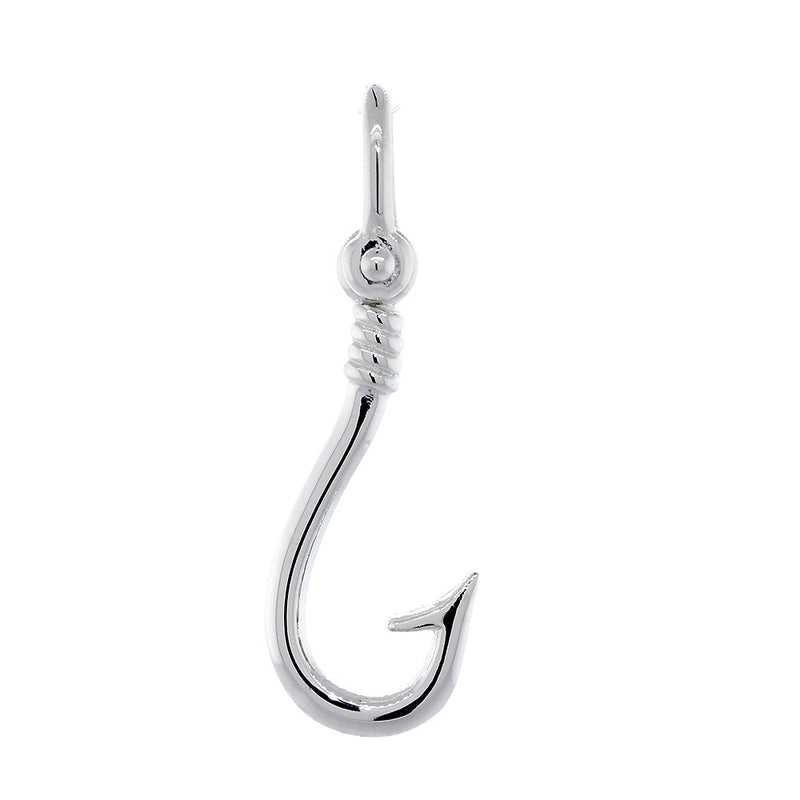 20mm Fishermans Barbed Hook and Knot Fishing Charm in Sterling Silver
