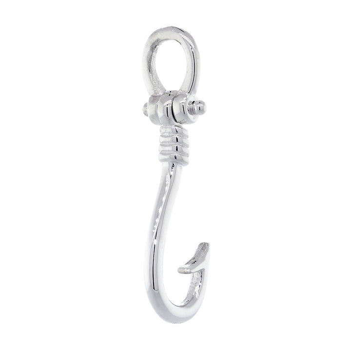 20mm Fishermans Barbed Hook and Knot Fishing Charm in 14k White Gold