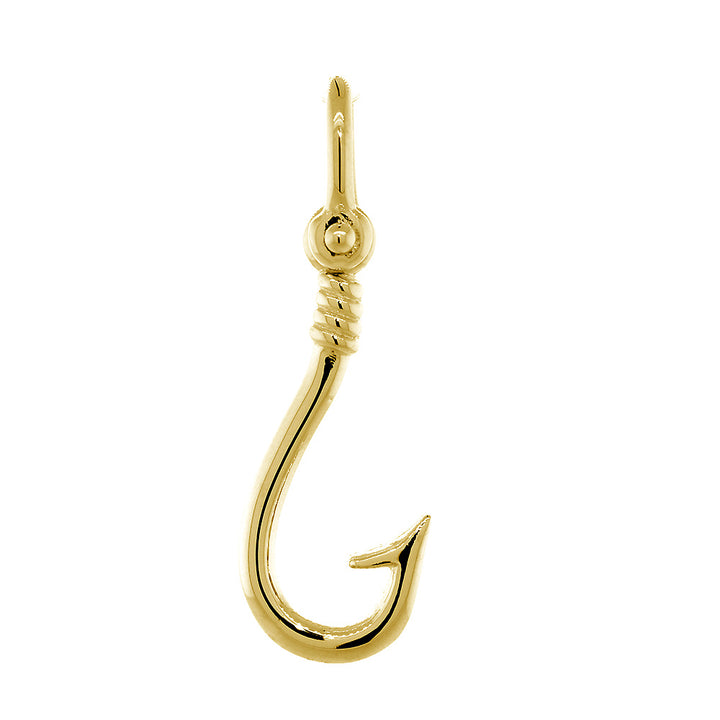 20mm Fishermans Barbed Hook and Knot Fishing Charm in 14k Yellow Gold