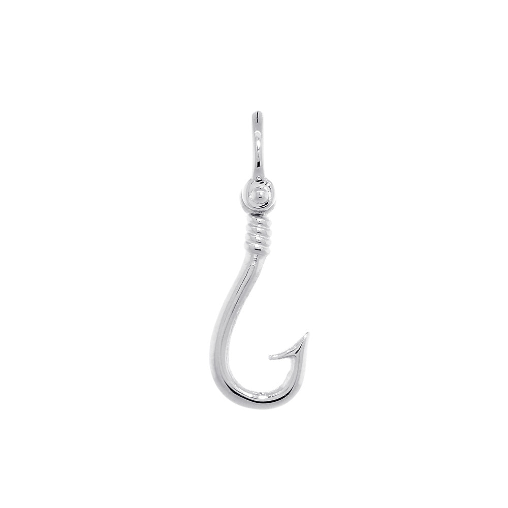 16mm Fishermans Barbed Hook and Knot Fishing Charm in 14k White Gold