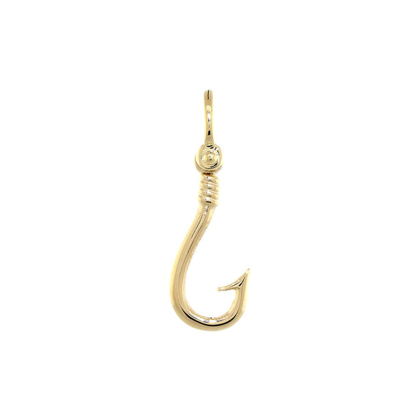 16mm Fishermans Barbed Hook and Knot Fishing Charm in 14k Yellow Gold