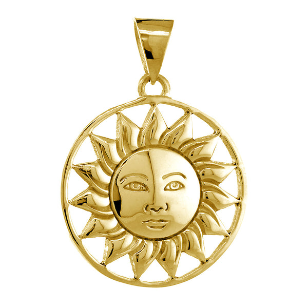30mm Sun in His Splendor, In His Glory, Face on Sun Charm in 14k Yellow Gold