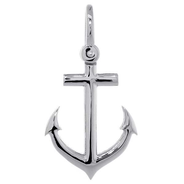 31mm Anchor Charm with Wave Pattern in 14k White Gold