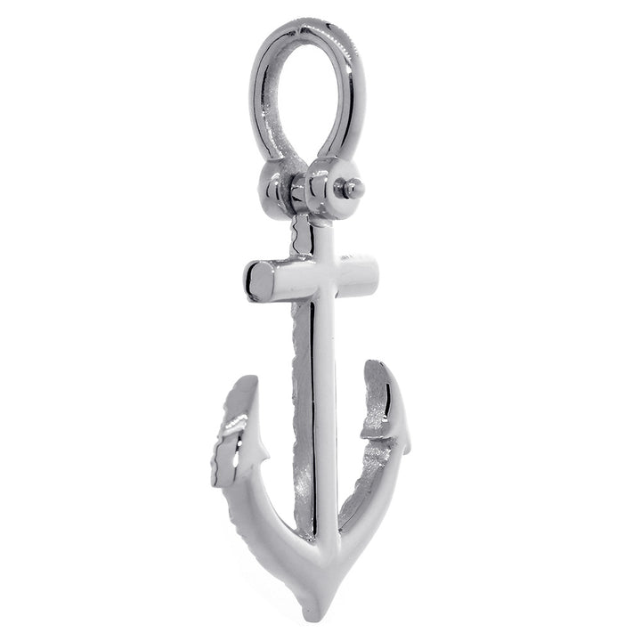 31mm Anchor Charm with Wave Pattern in 14k White Gold