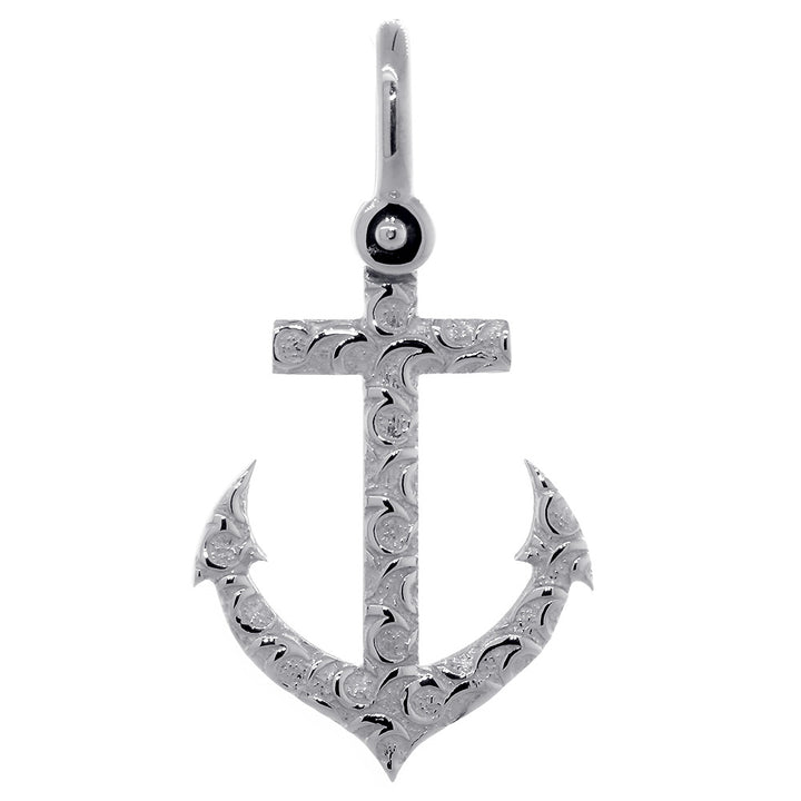 31mm Anchor Charm with Wave Pattern in Sterling Silver
