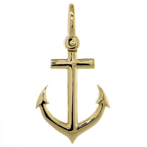 31mm Anchor Charm with Wave Pattern in 14k Yellow Gold