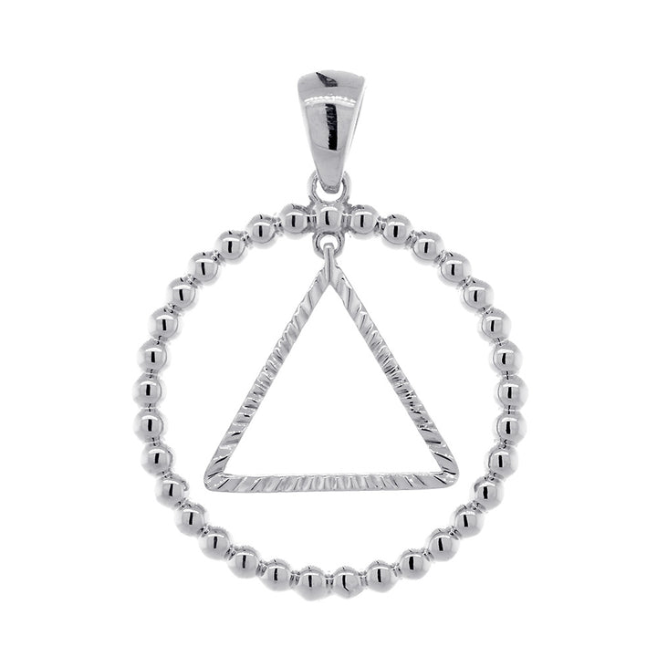 25mm AA Sobriety Charm Beaded Circle and Diamond Cut Movable Triangle in 14k White Gold