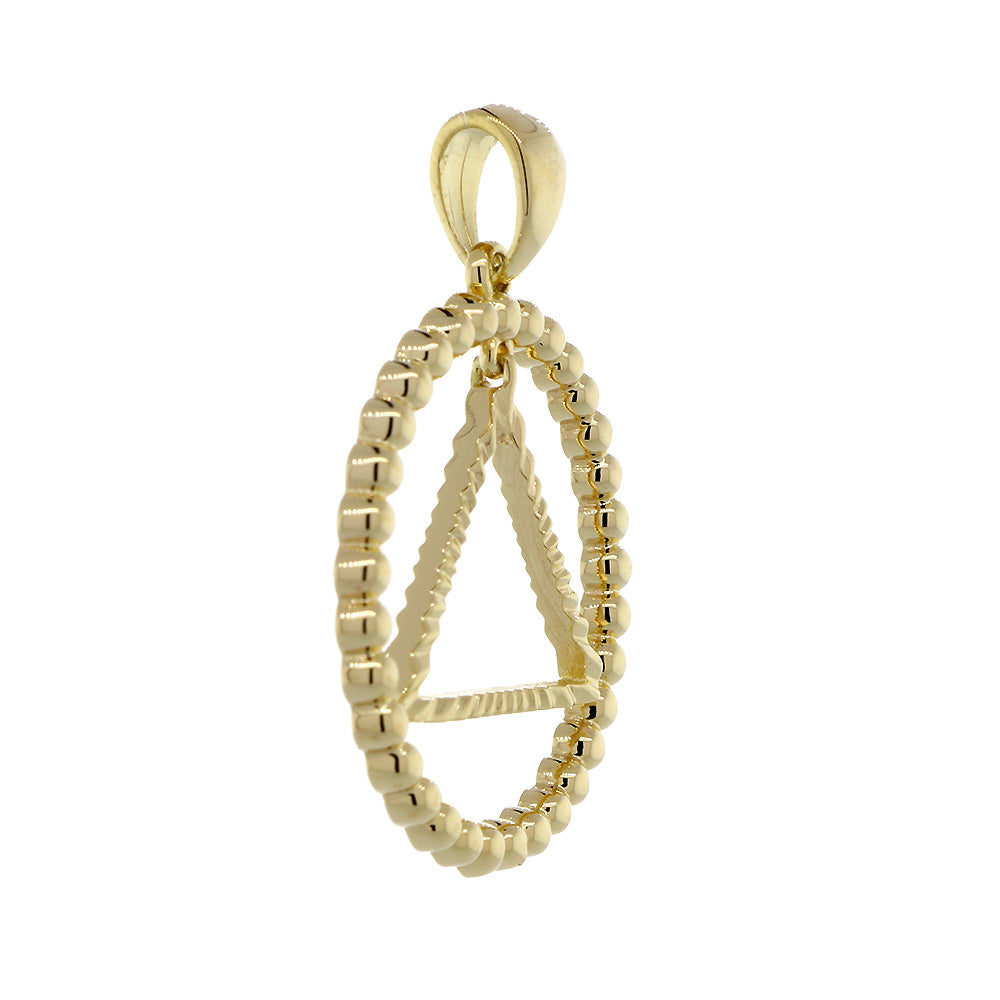 25mm AA Sobriety Charm Beaded Circle and Diamond Cut Movable Triangle in 14k Yellow Gold