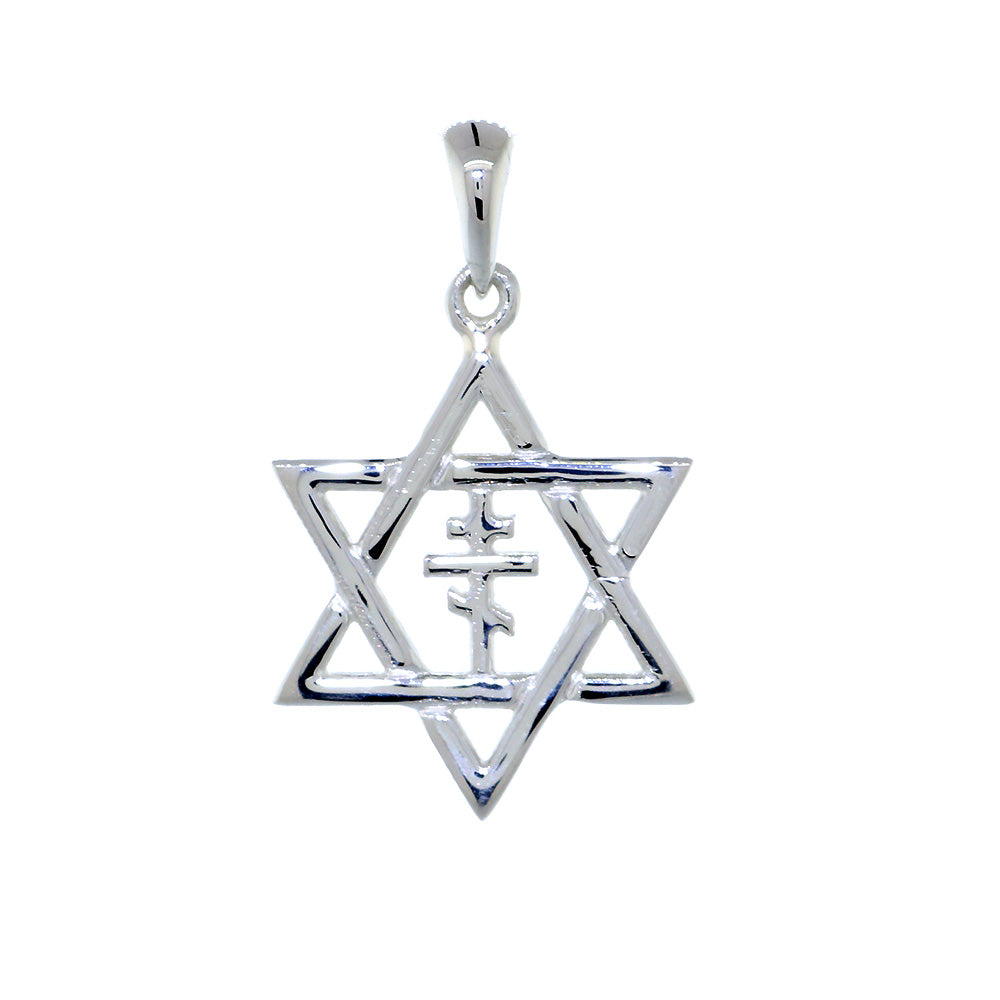 17mm Messianic Jewish Star of David and Russian Orthodox Cross Charm in 14k White Gold