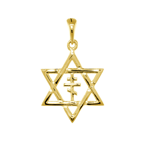 17mm Messianic Jewish Star of David and Russian Orthodox Cross Charm in 14k Yellow Gold