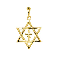 17mm Messianic Jewish Star of David and Russian Orthodox Cross Charm in 18k Yellow Gold